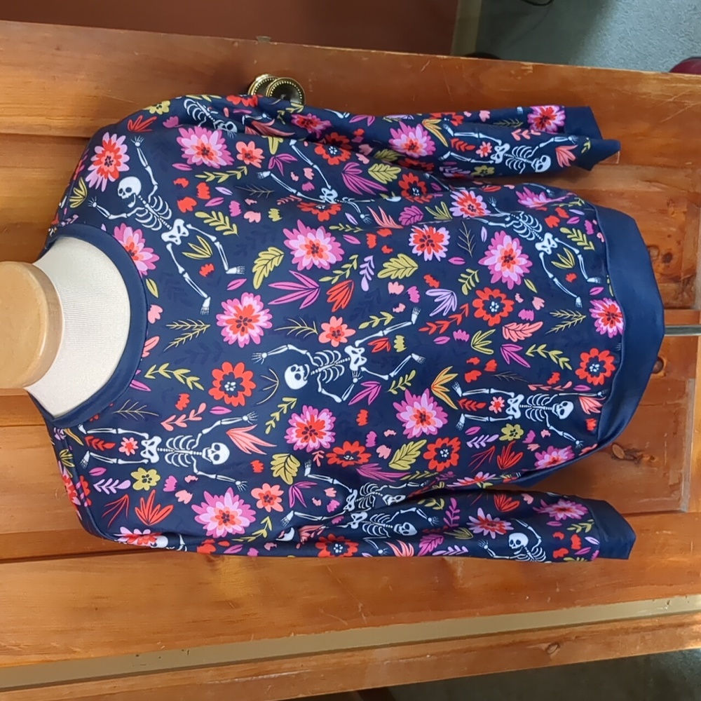PIXIE LADY* sweet funky fun skeleton sweater long sleeve round neck floral knit